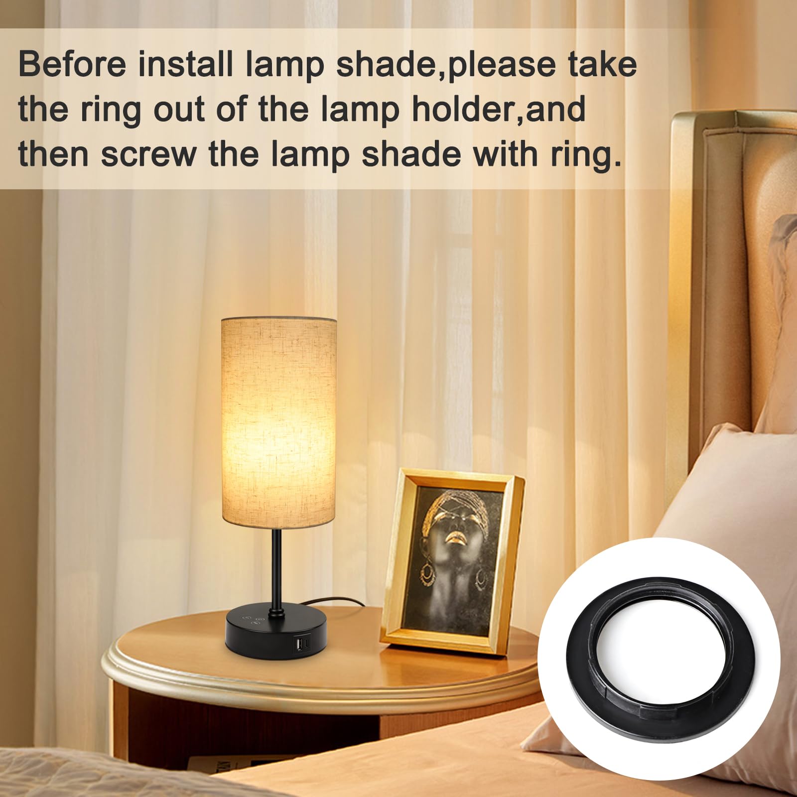 Unicozin table lamp set 2 USB-A port charges devices efficiently.