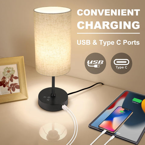 Unicozin table lamp set 2 USB-C port charges devices conveniently.