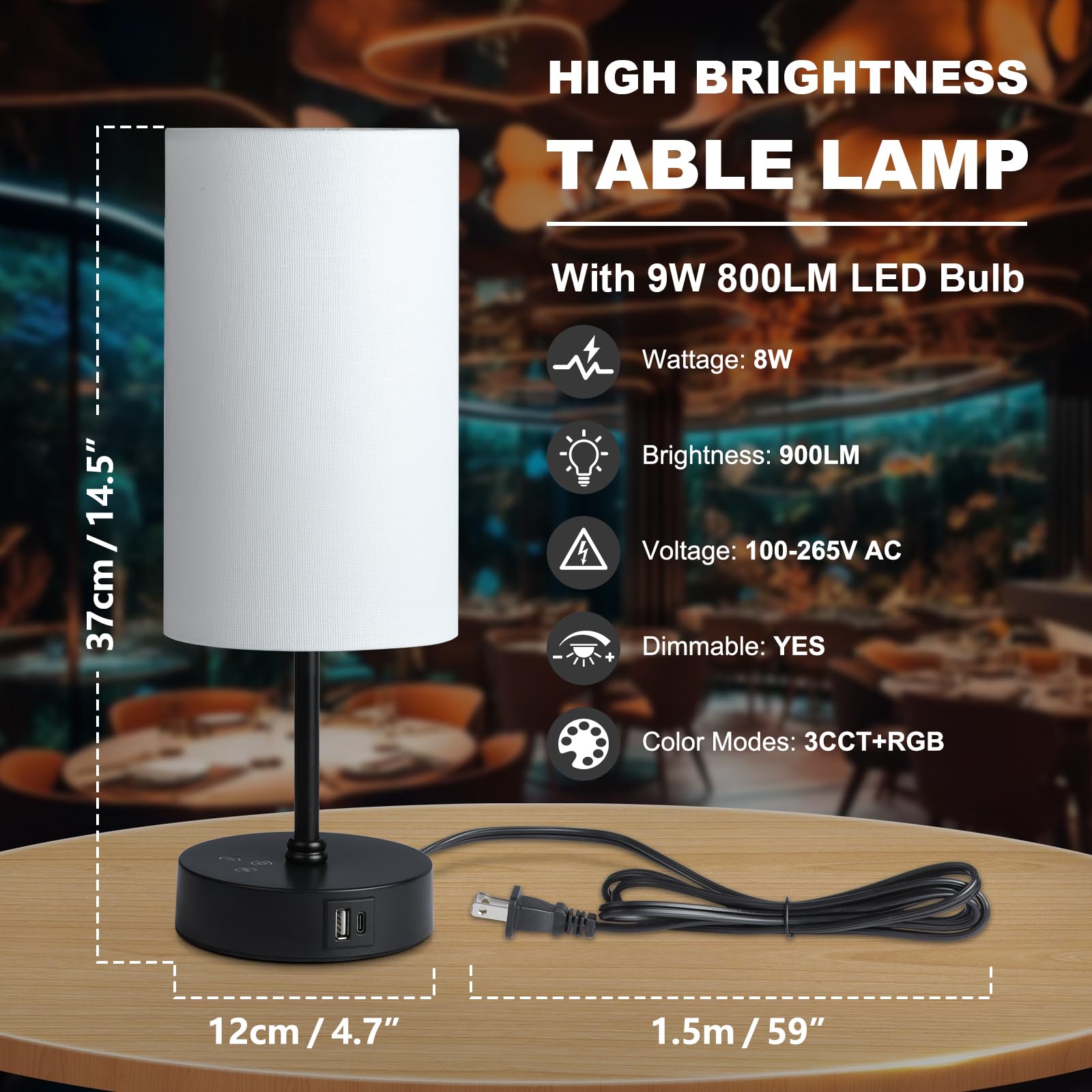 Unicozin table lamp USB-C port keeps devices charged at bedside