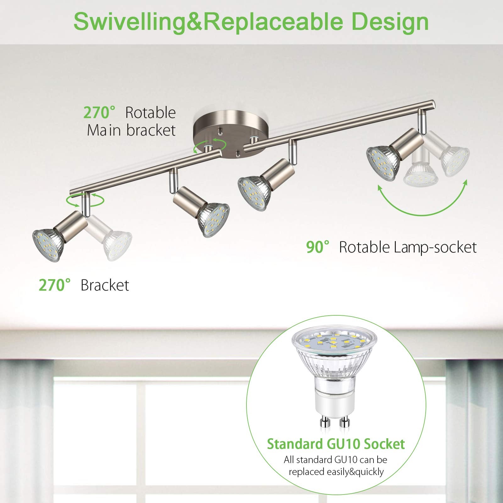 Unicozin track light head rotates for flexible spotlighting in any corner.