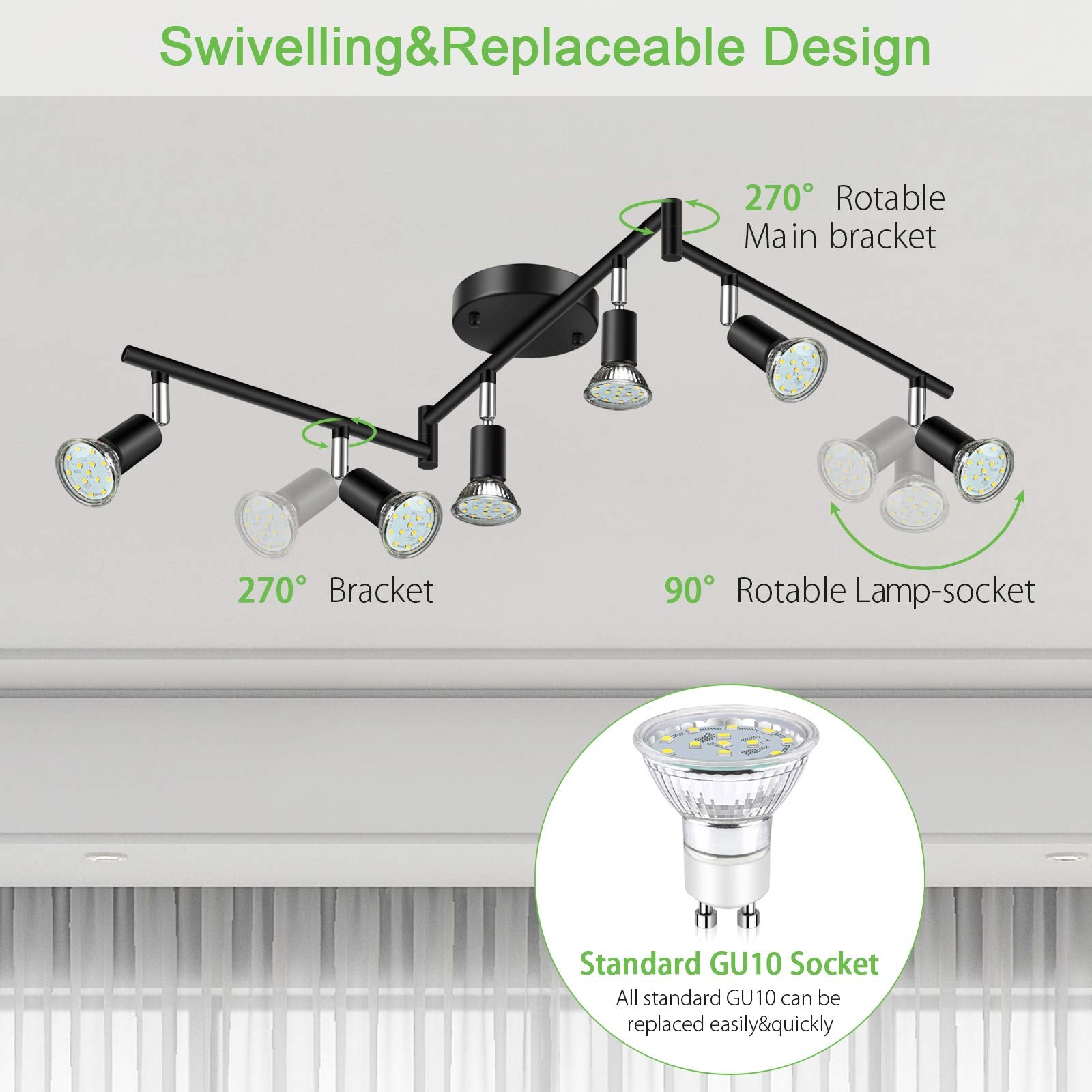 Unicozin black track kit highlights countertops with precise six-head lighting.