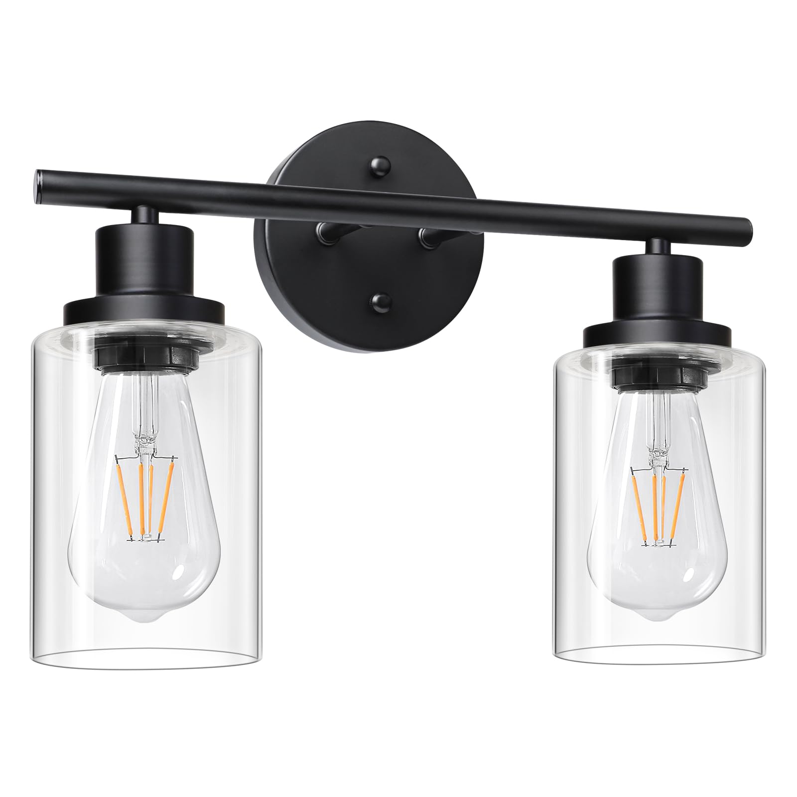 Unicozin two-light vanity light in black with clear glass shade over a mirror