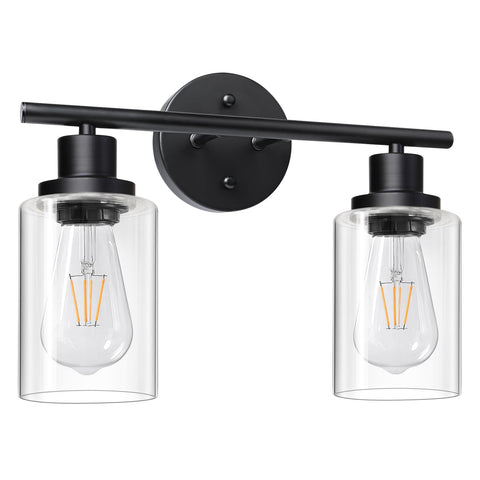 Unicozin two-light vanity light in black with clear glass shade over a mirror