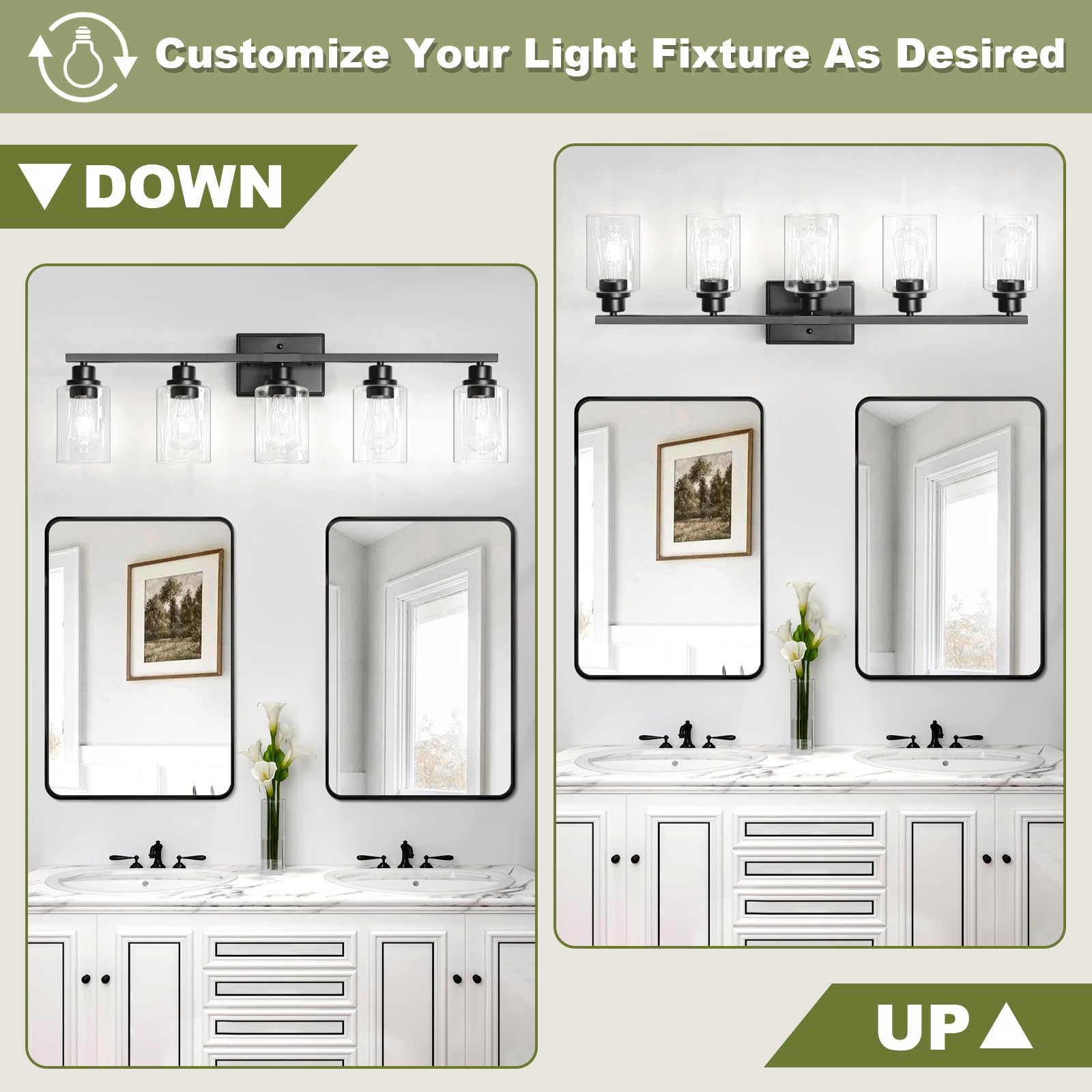 Unicozin 33-inch vanity light fits most mirrors for balanced illumination.