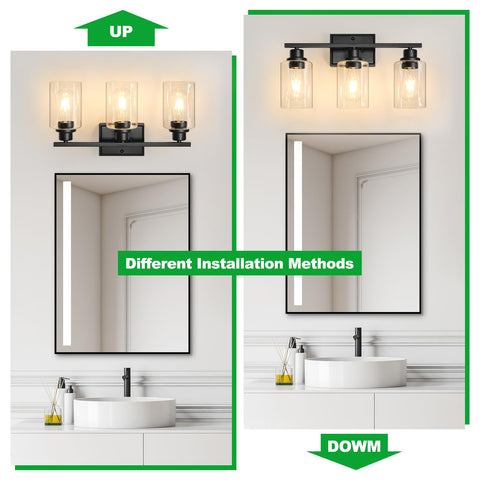 Unicozin vanity light over mirror with clear glass shades for crisp illumination.