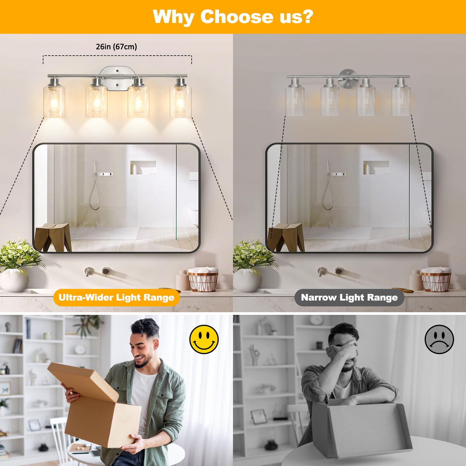 Unicozin 26x10 vanity light offers wide coverage for mirrors and narrow walls