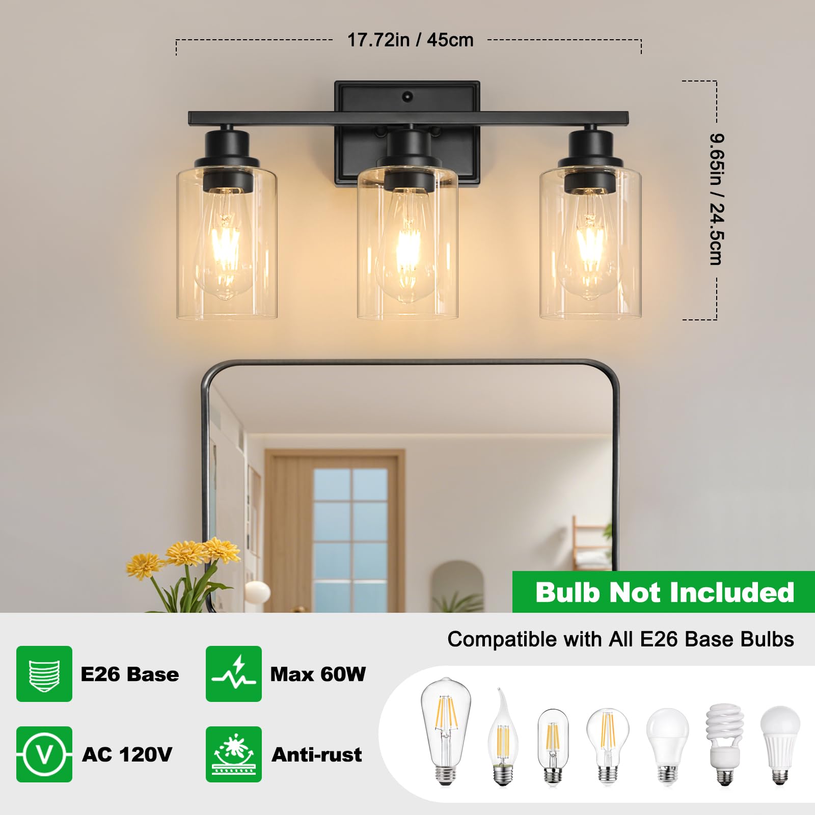 Unicozin wall lamp with E26 heat-resistant socket for versatile bulb choice.