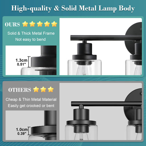 Unicozin vanity light shown with clear glass shade and metal frame above a mirror