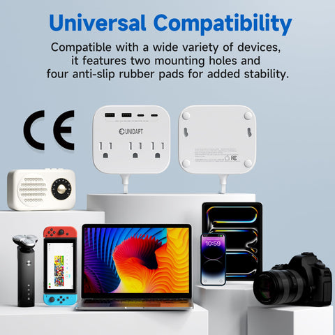 Unidapt 5-foot extension cord provides flexible placement.