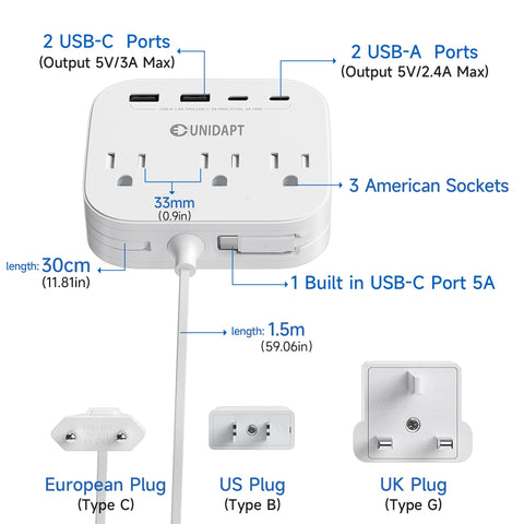 Unidapt built-in USB-C cable keeps charging simple and cables tidy.