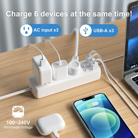 Unidapt EU extension cord 3.3 ft reaches hotel outlets without clutter.