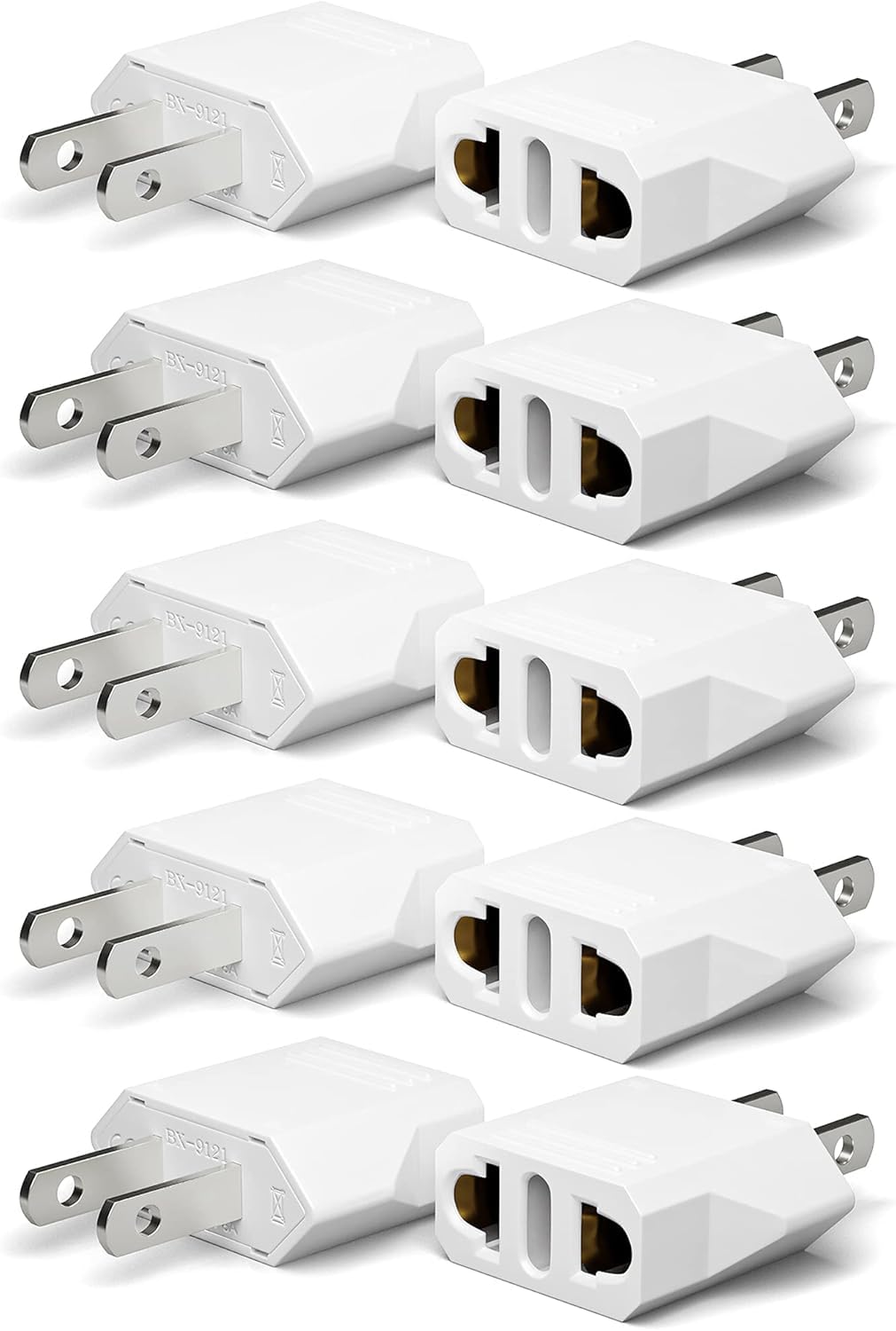 Unidapt EU-to-US plug adapter front view showing compact travel design.