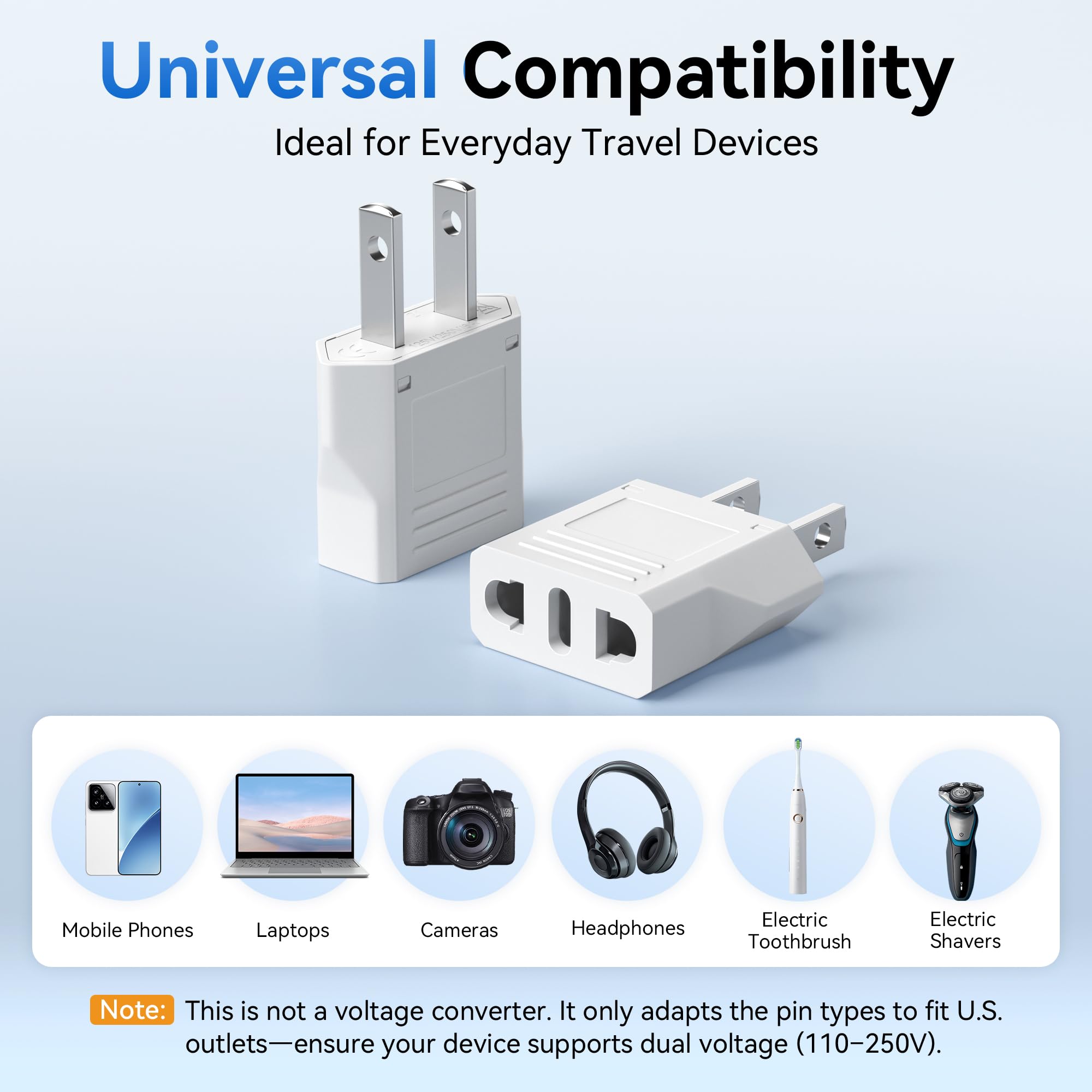 Unidapt EU-to-US plug adapter in pocket emphasizes portability.