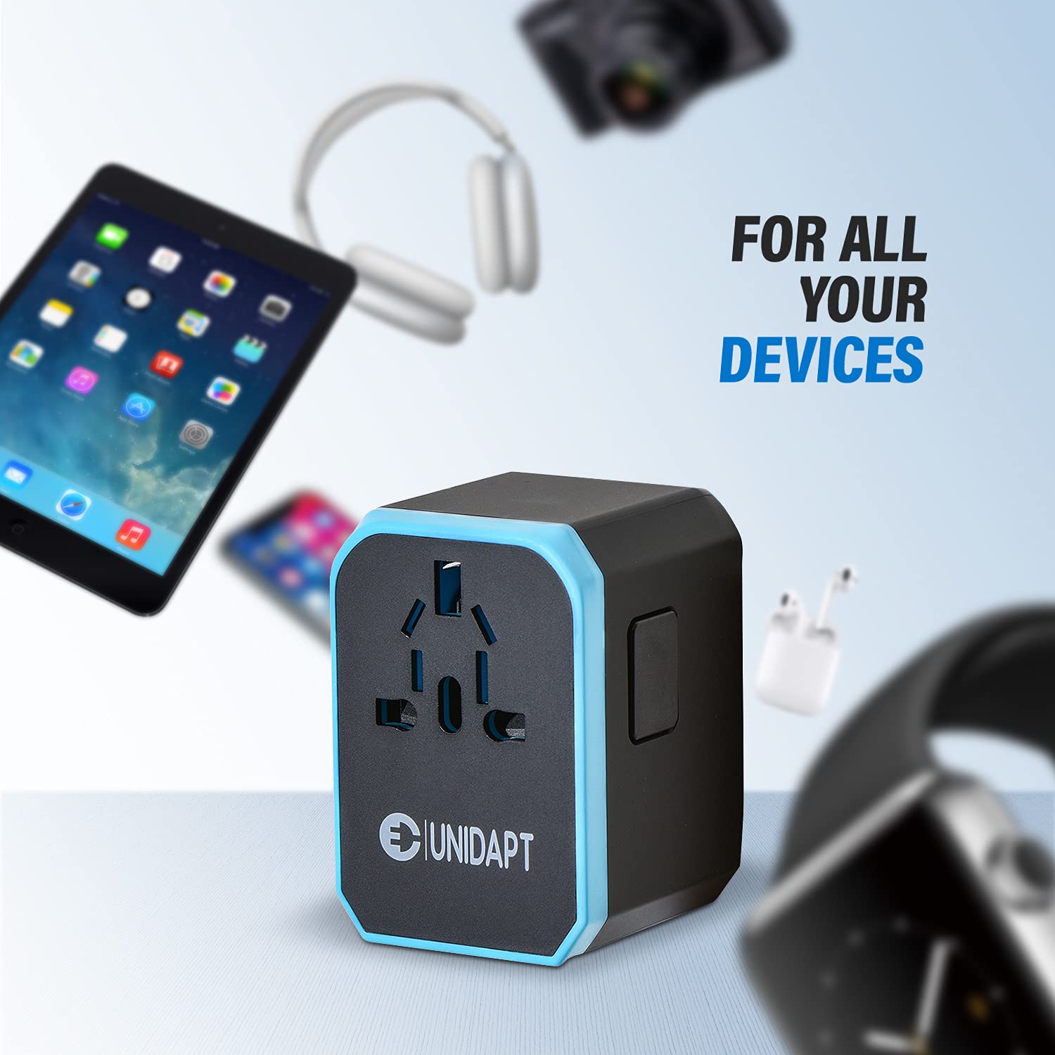 Unidapt adapter demonstrates global compatibility for Europe, UK, Australia, and USA.
