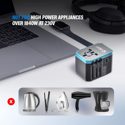 Unidapt adapter safe design with fuse and plug-lock features.