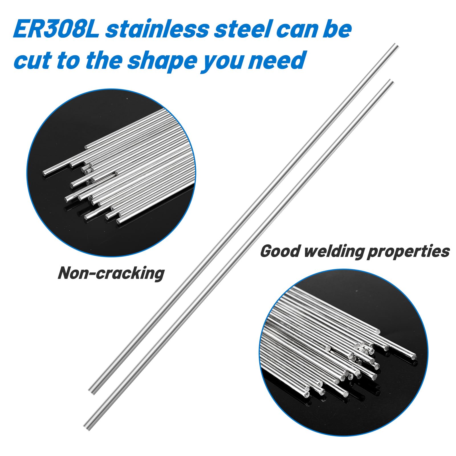 UNIFAMILY ER308L TIG rod close-up emphasizes corrosion resistance in stainless steel