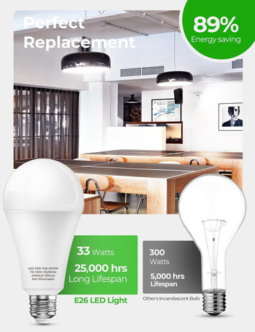 UNILAMP 300W LED bulb damp location rating ideal for porches and basements.