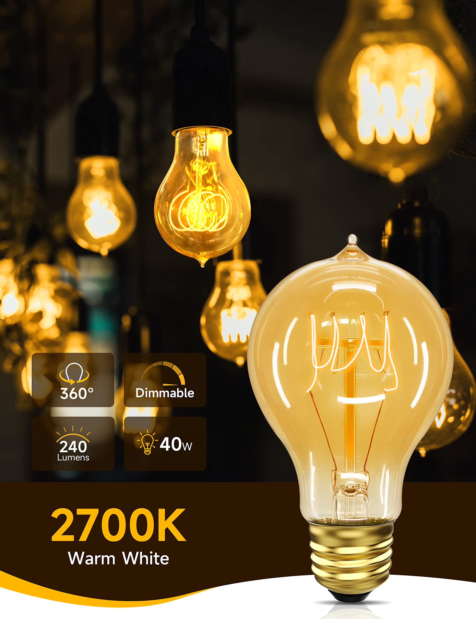 UNILAMP Edison bulbs amber glass teardrop shape decorative lighting