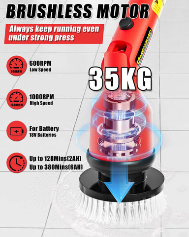 Uniqwamo spin scrubber 1000rpm performance on tough grime for tiles.