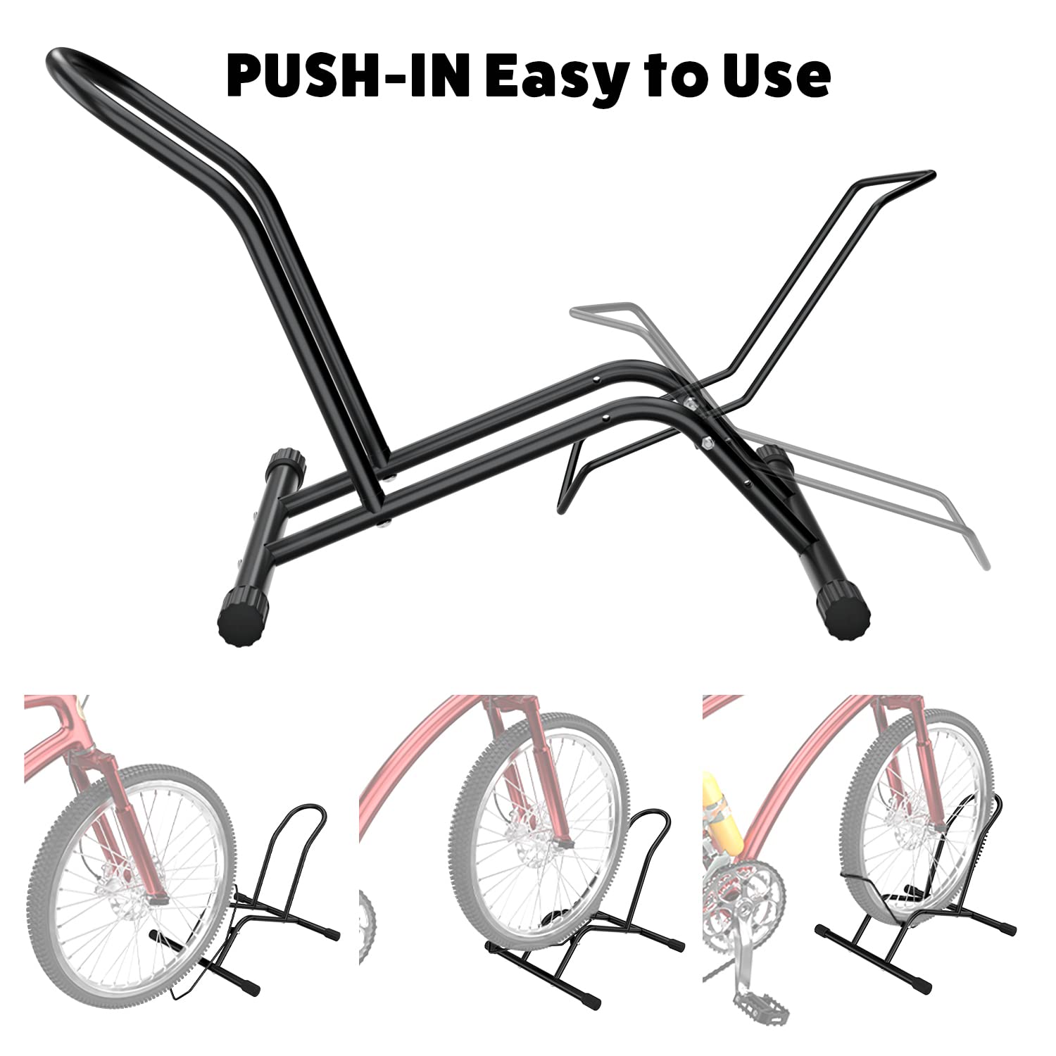 UNITEDPOWER bike floor stand side view showing adjustable width system.