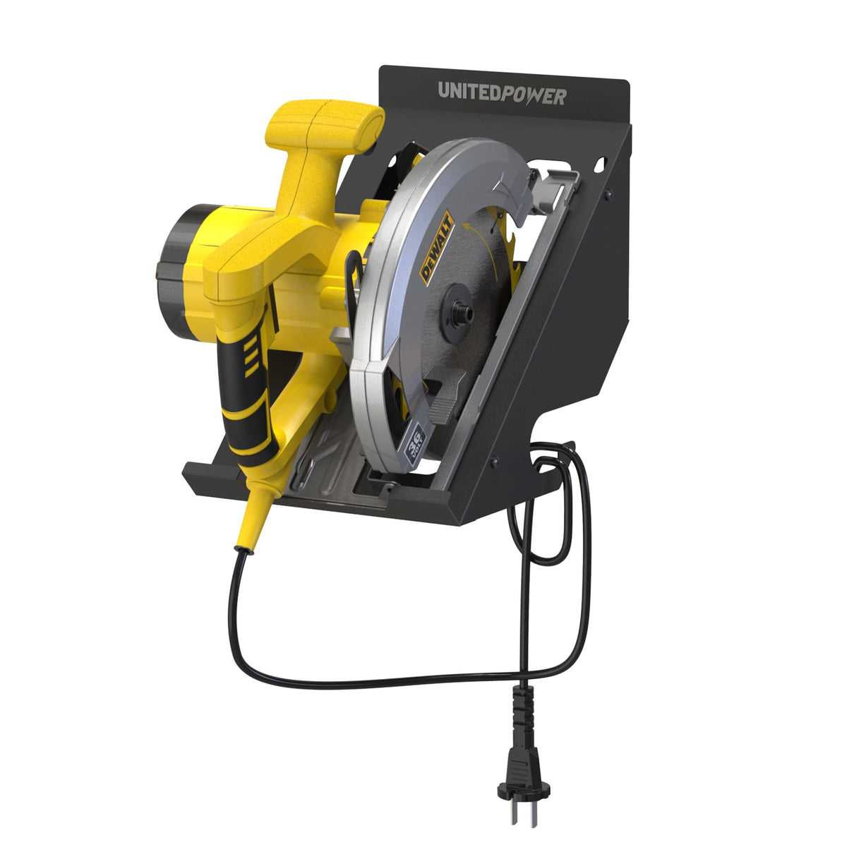 UnitedPower circular saw holder on wall for quick access