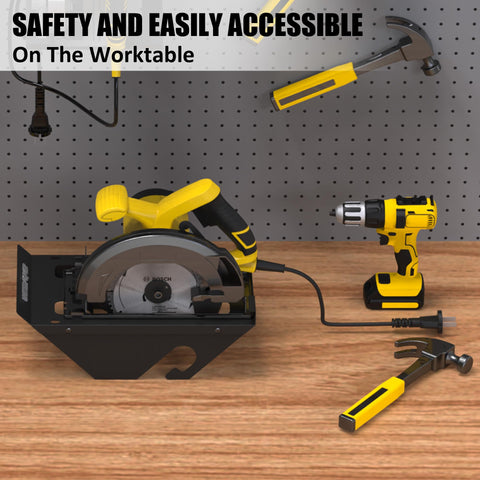 UnitedPower garage setup showing organized saw storage