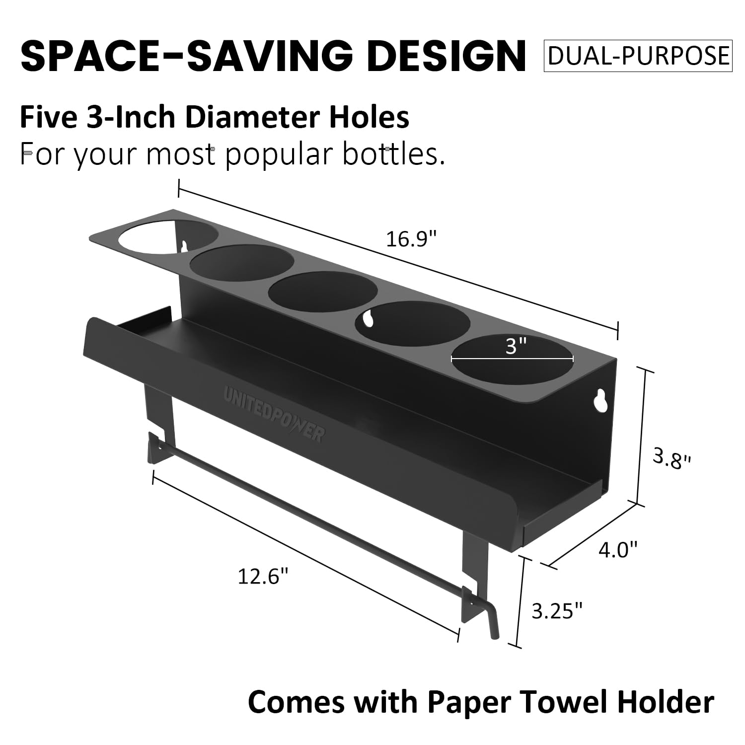 UNITEDPOWER paper towel dispenser shelf provides quick towel access.