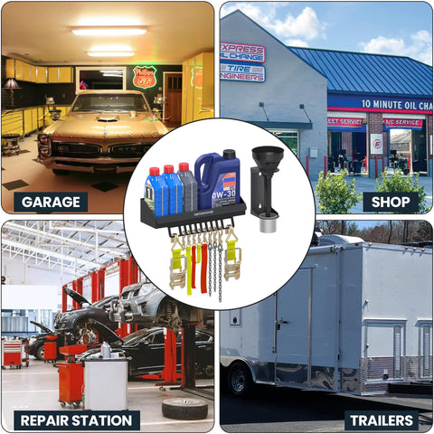 UnitedPower rack keeps quart oil supply visible and accessible during projects.