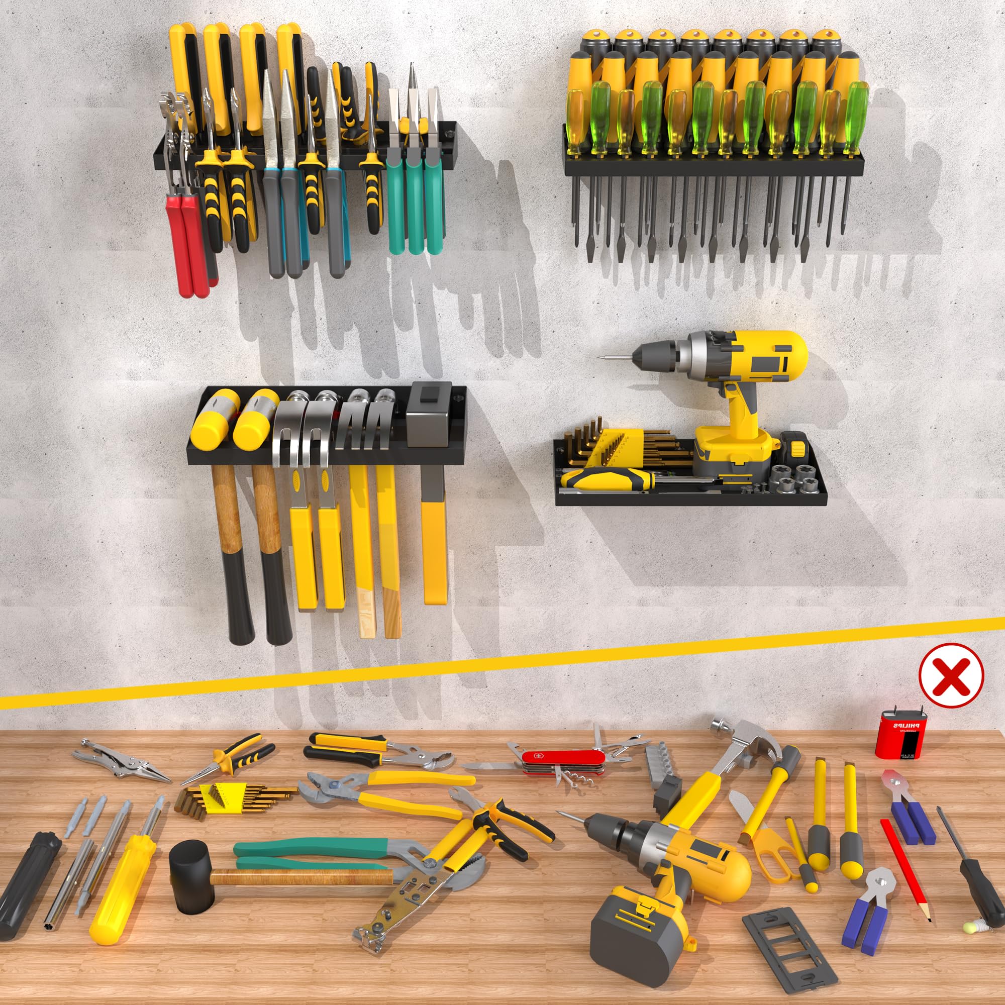 UNITEDPOWER four-pack tool storage keeps your workspace neatly arranged.