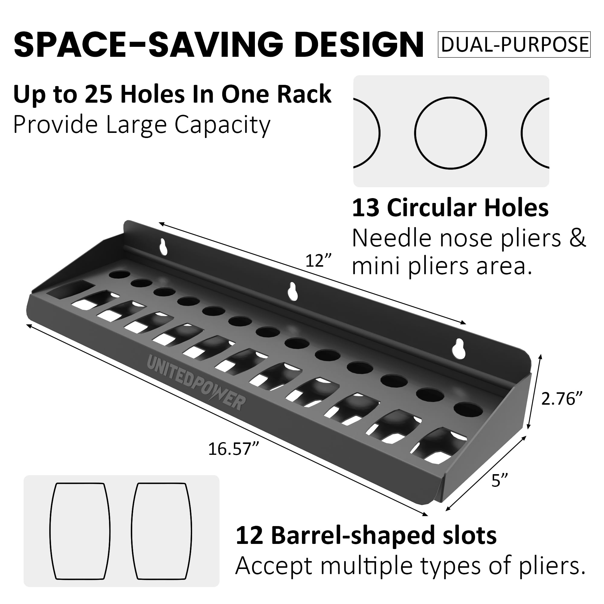 Vertical storage of pliers demonstrating organized tool placement