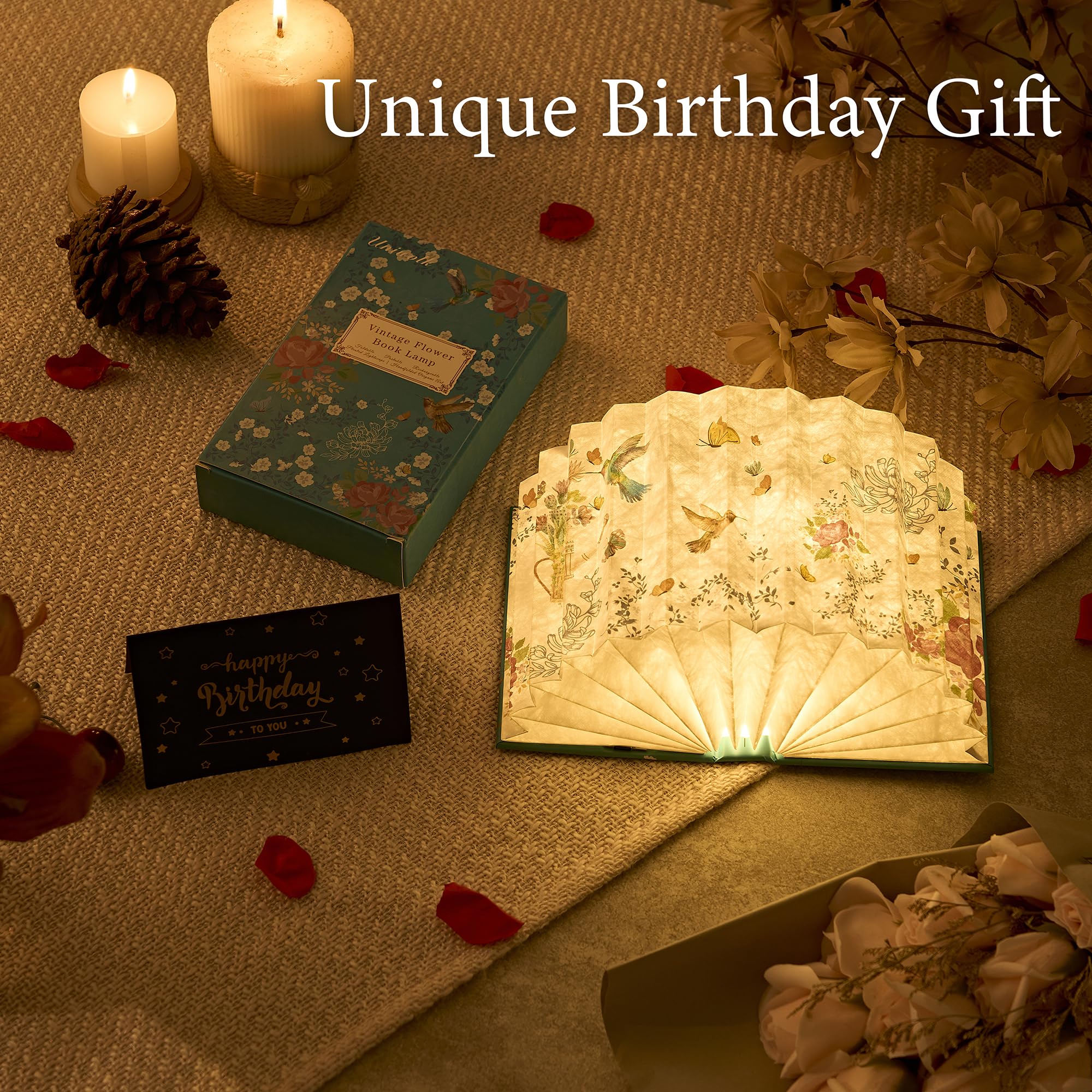 Uniwolk Flower Book Lamp foldable book-size design fits compact storage