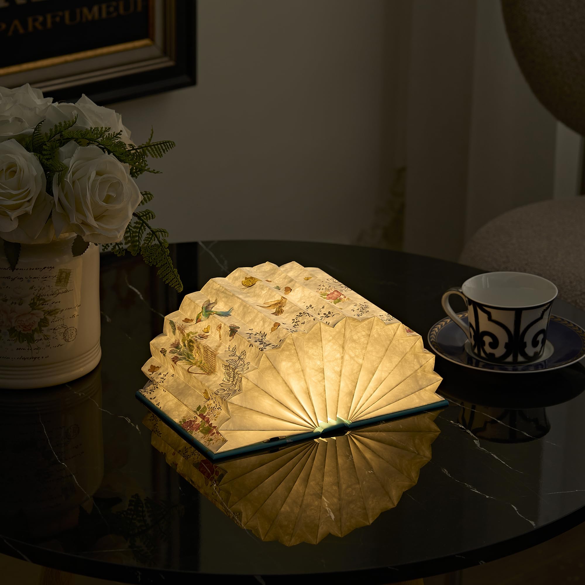 Uniwolk Flower Book Lamp living room ambiance with soft glow
