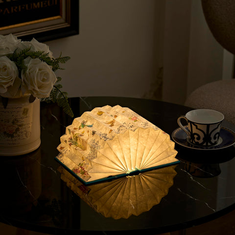 Uniwolk Flower Book Lamp living room ambiance with soft glow