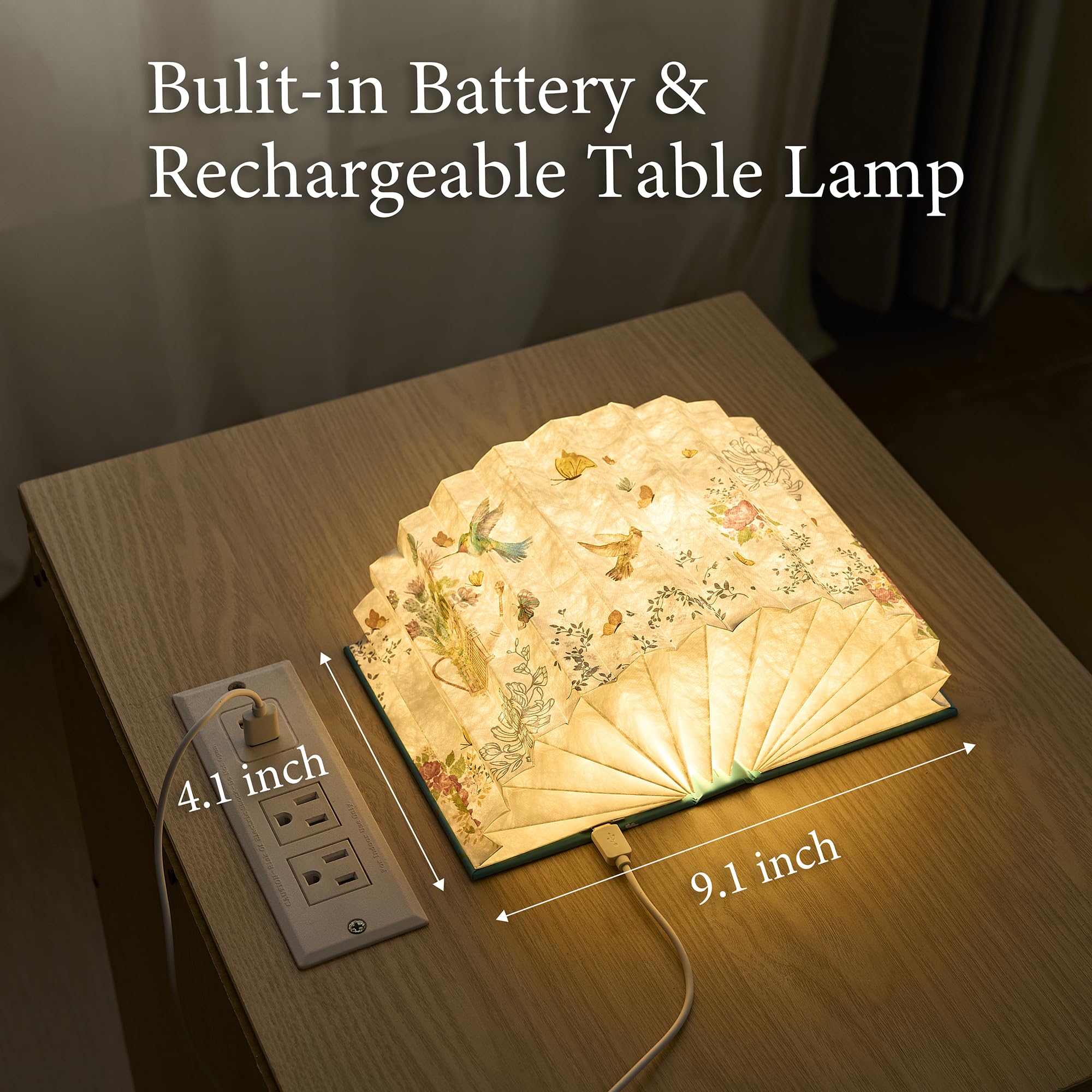 Uniwolk Flower Book Lamp rechargeable battery enables cordless use