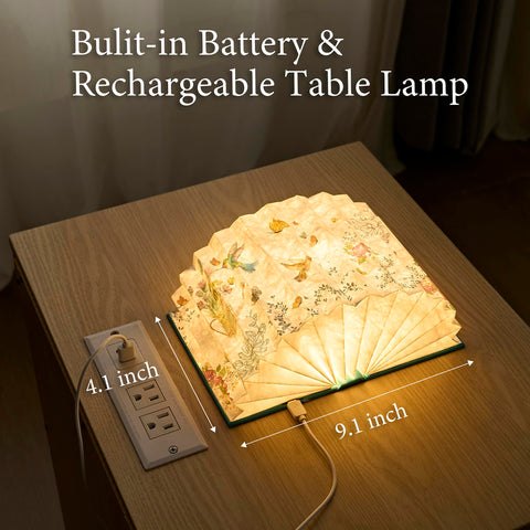 Uniwolk Flower Book Lamp rechargeable battery enables cordless use