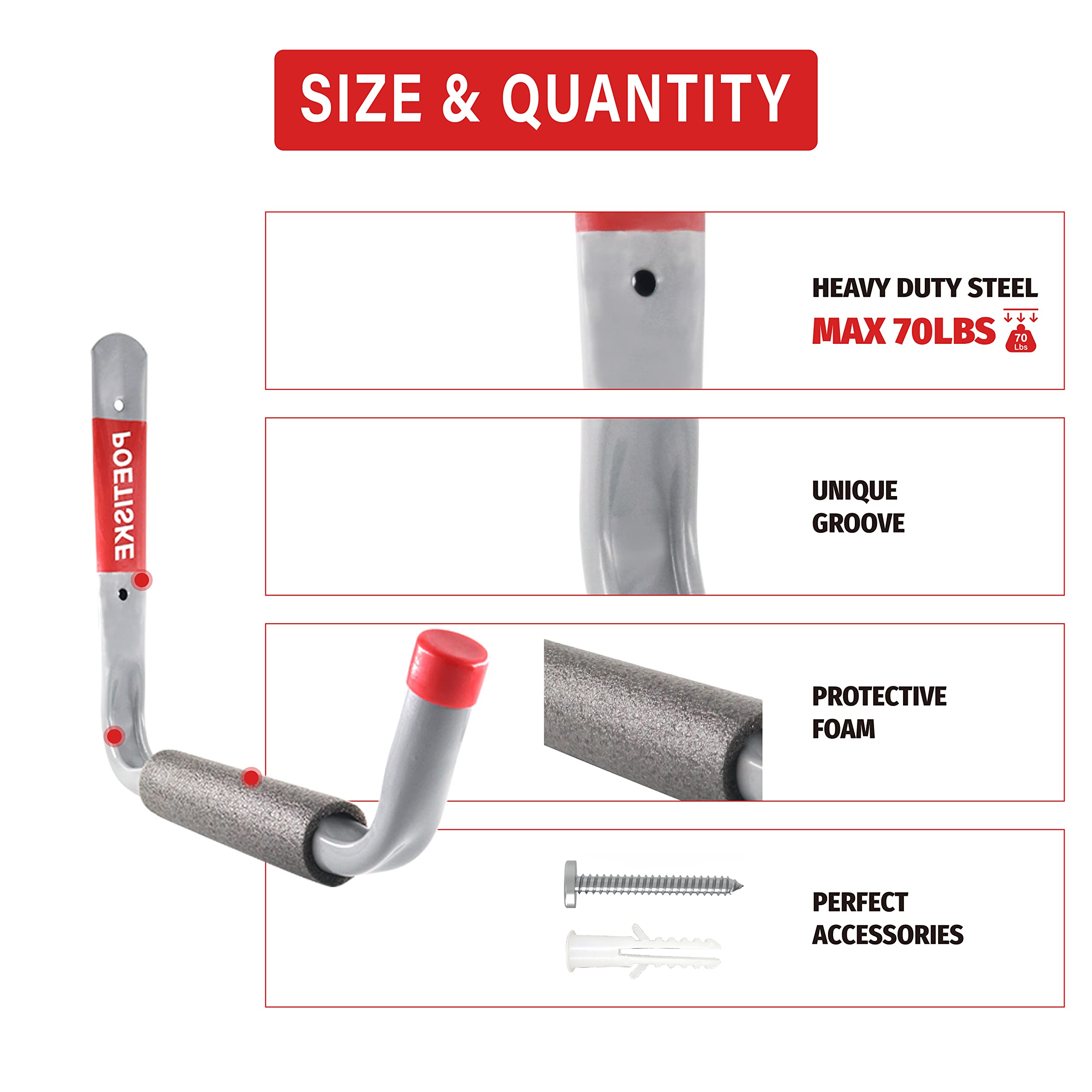 Unp Poetiske jumbo-arm utility hook cradles surfboard with protective tip.