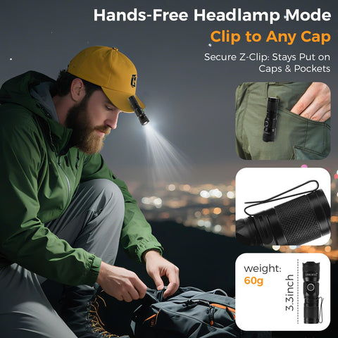 UNROEVS compact 1200 lumen flashlight showcasing pocket friendly design