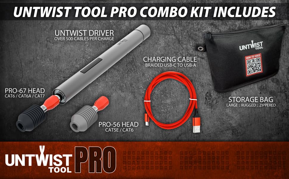 Untwist Tool PRO-COMBO packaging contents with charger.