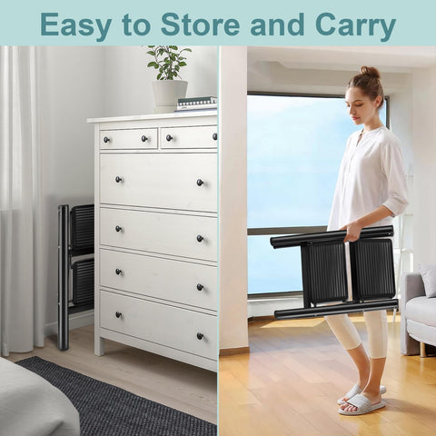 Uoisihur folding ladder in slim 2-inch profile fits tight spaces.