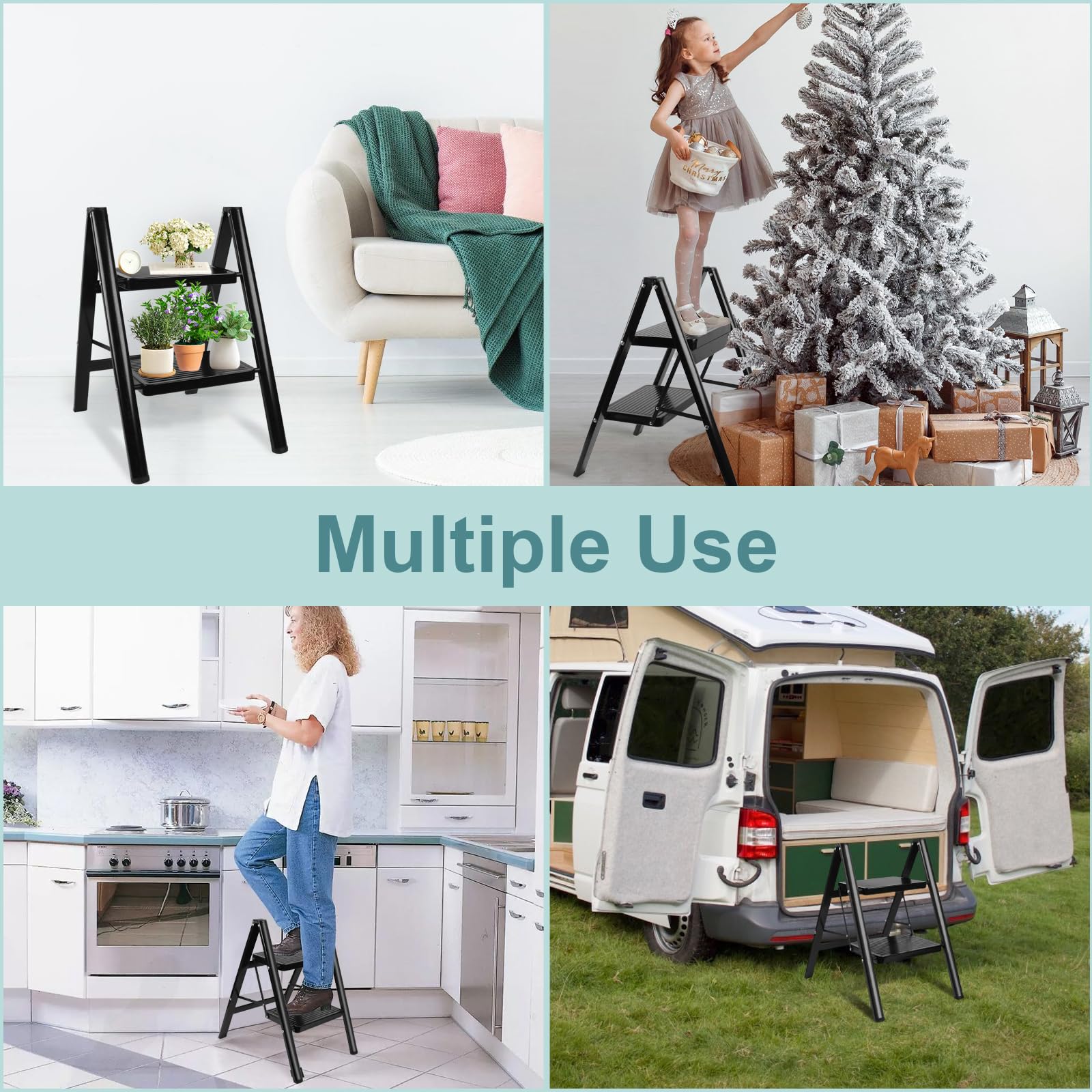 Uoisihur lightweight 2-step ladder weighs 7 lb and moves freely.