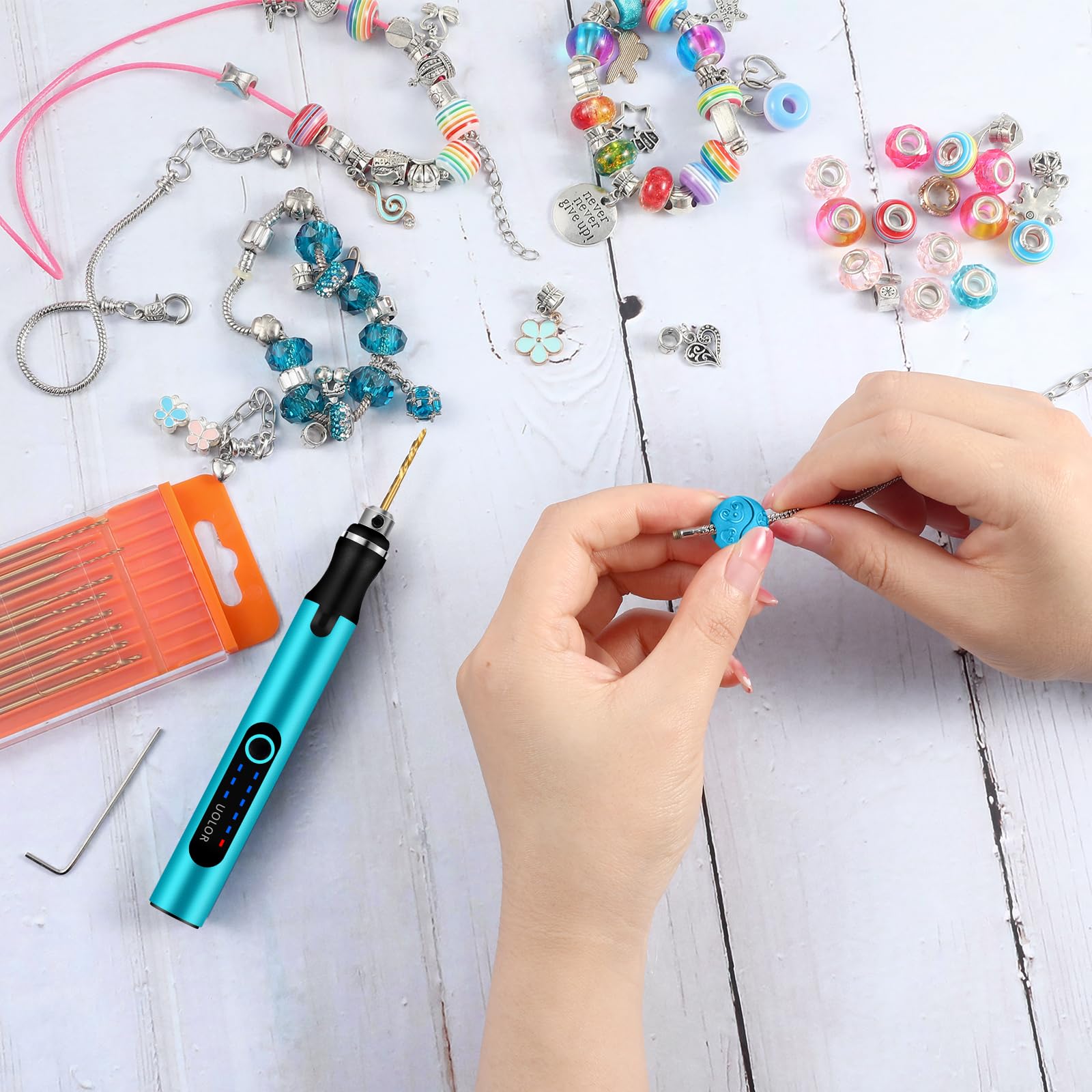 Uolor mini drill pen includes 10 drill bits from 0.6 mm to 2.2 mm