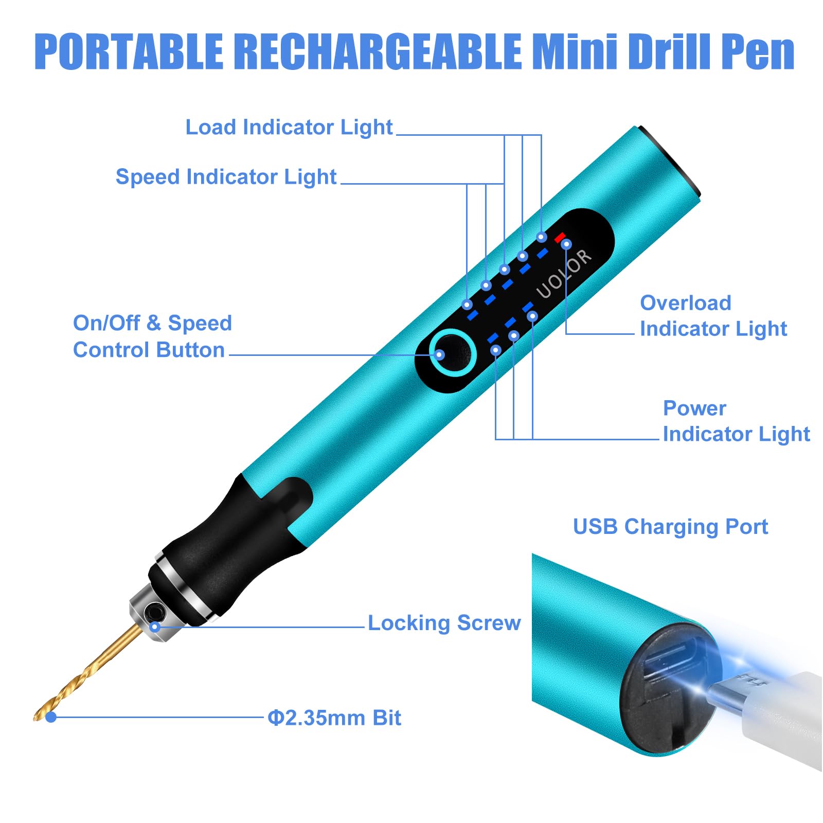 Uolor mini drill pen safety features protect the device during use