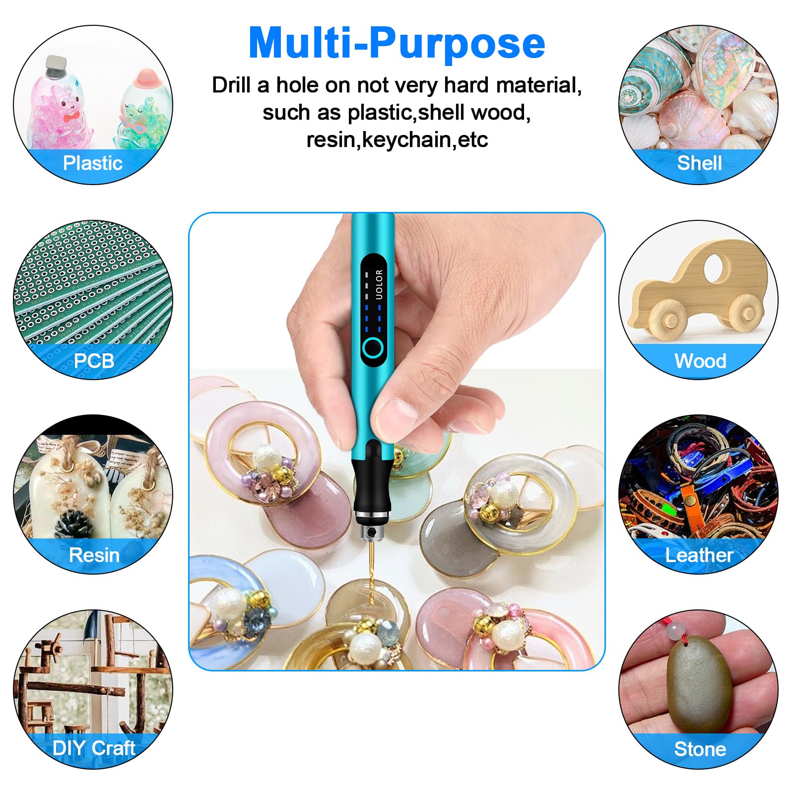 Uolor mini drill pen three-speed control from 5000 to 18000 rpm for versatile materials