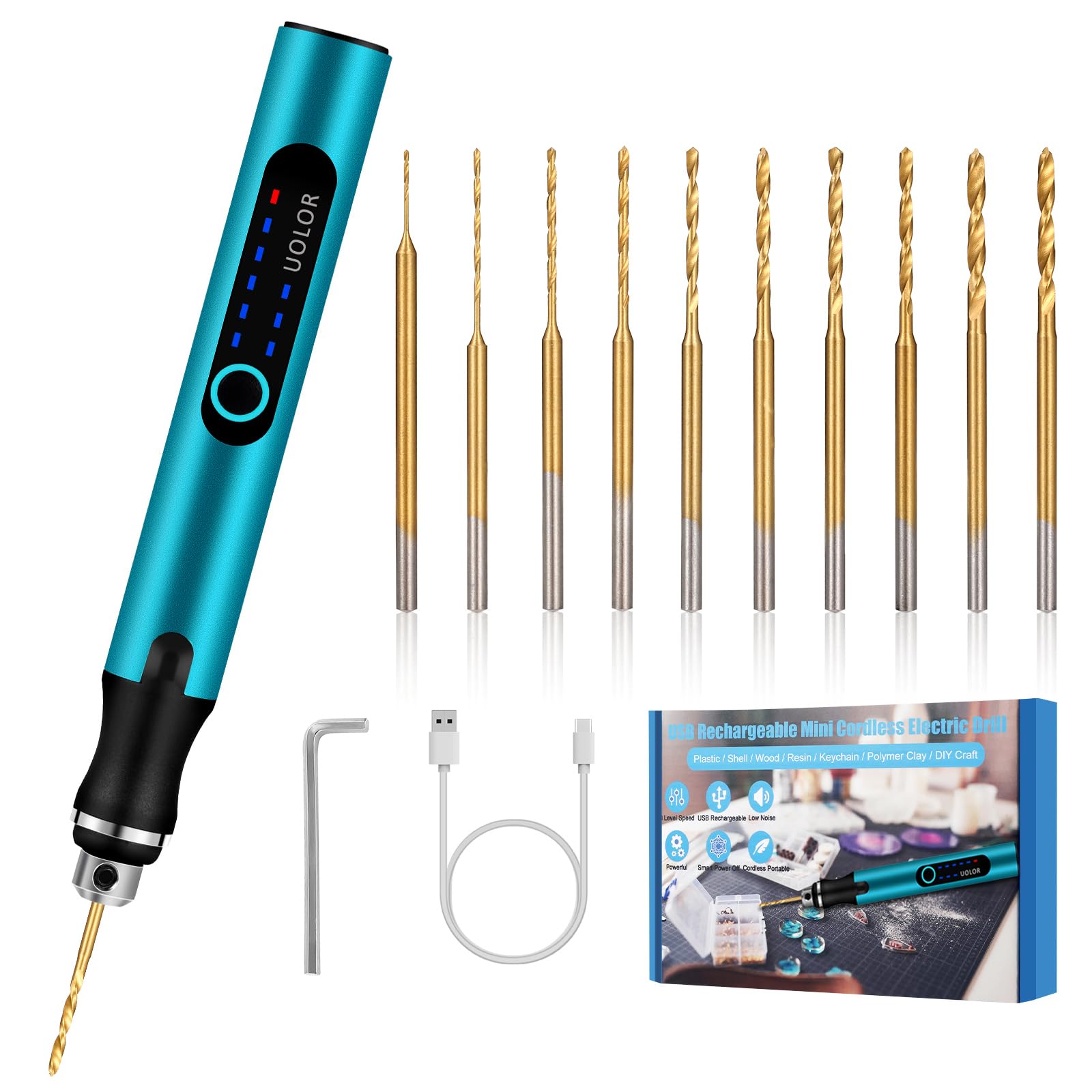 Uolor mini drill pen charging via USB for cordless crafting on the go