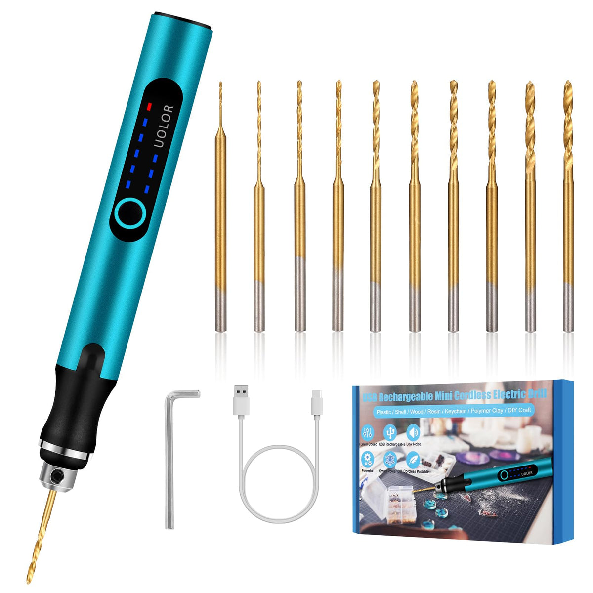 Uolor mini drill pen charging via USB for cordless crafting on the go