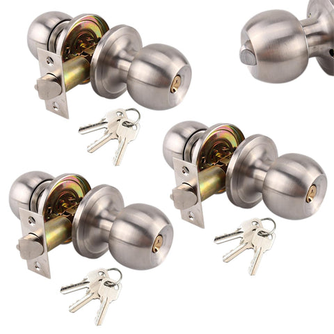 UONIKA 3-pack stainless ball door knobs with lock for secure interior doors.