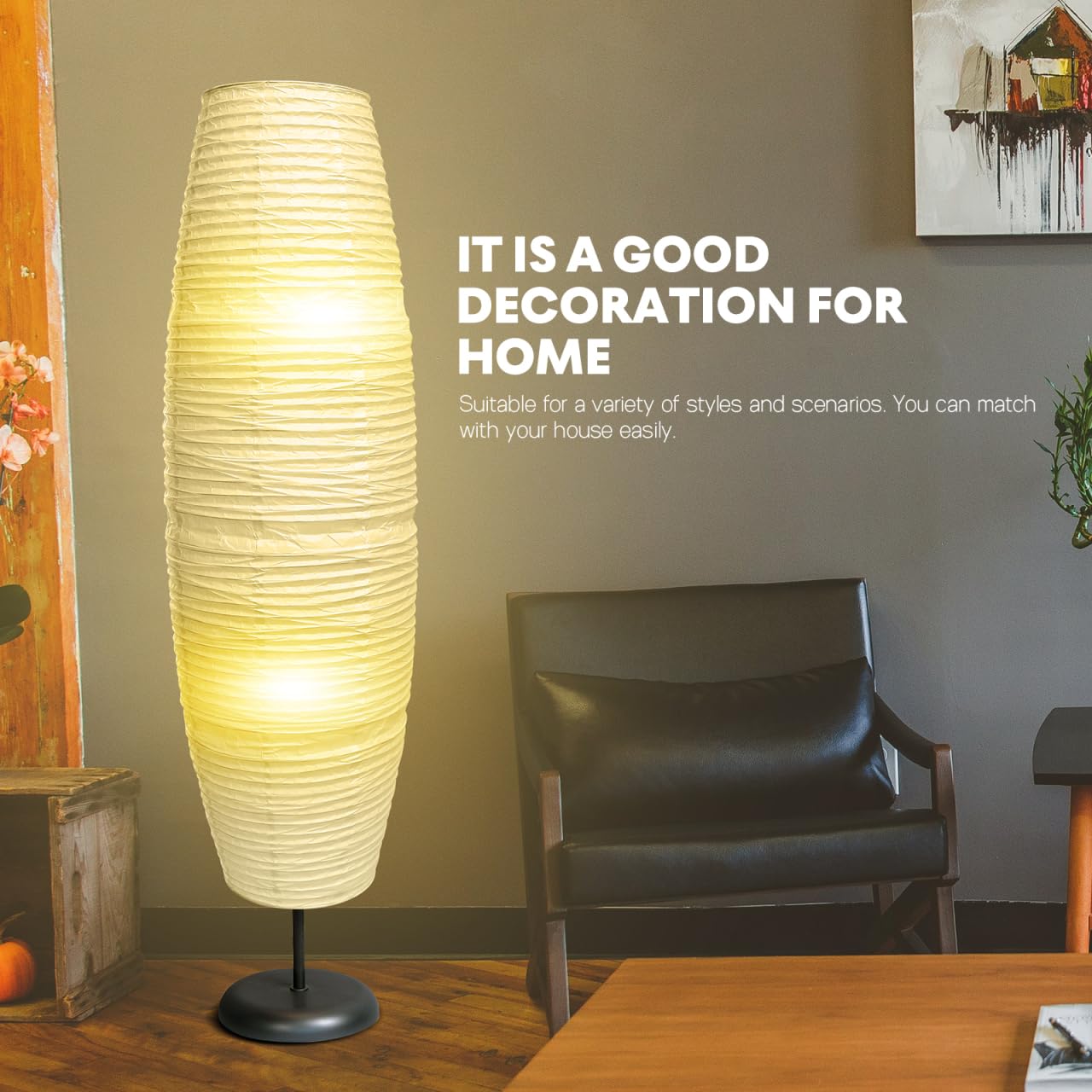 Uonlytech floor lamp shade paper decor enhances bedroom ambiance subtly.