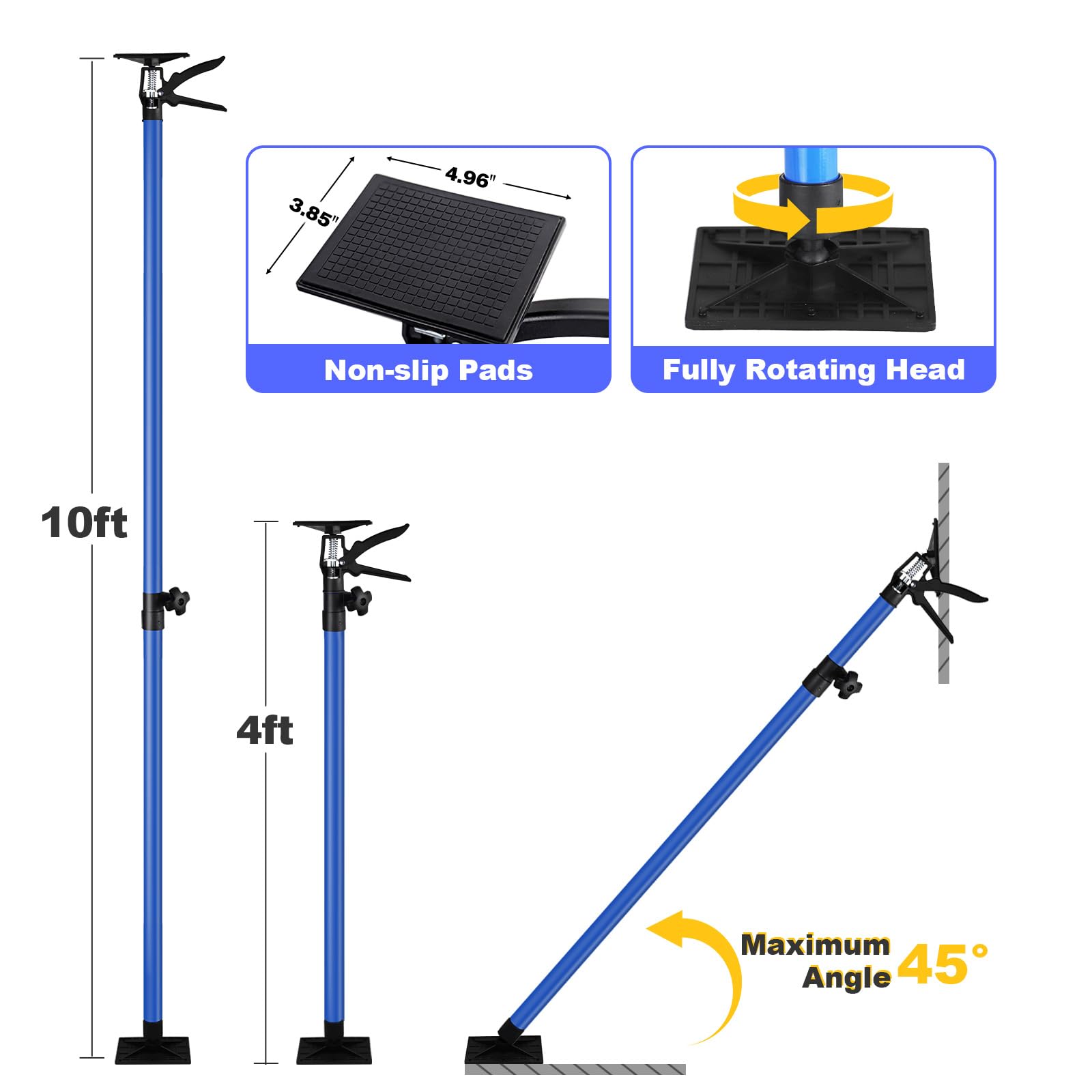 Height-adjustable Uouteo poles demonstrating 4 to 10 ft range