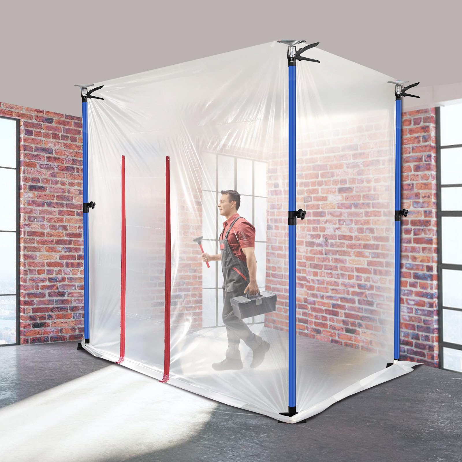 Four blue Uouteo poles shown together for versatile barrier solutions