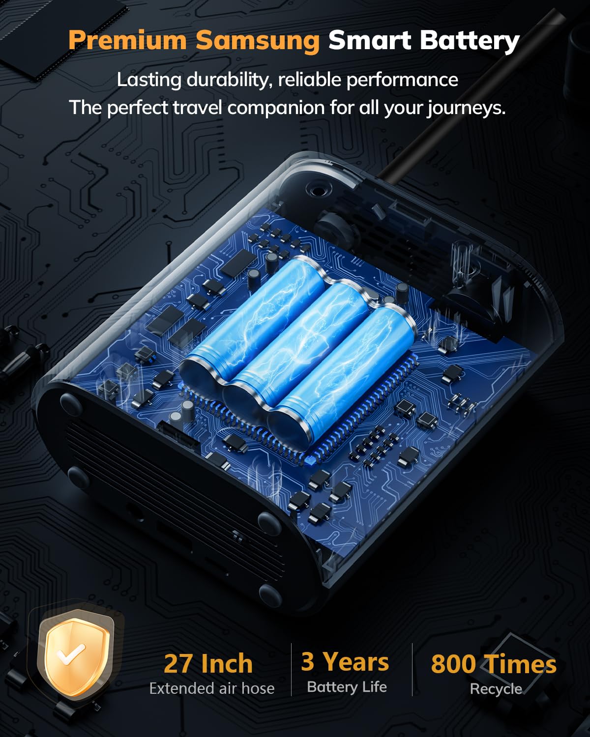 UpBeatPlus T1 battery pack powers multiple inflations for on-the-go use.